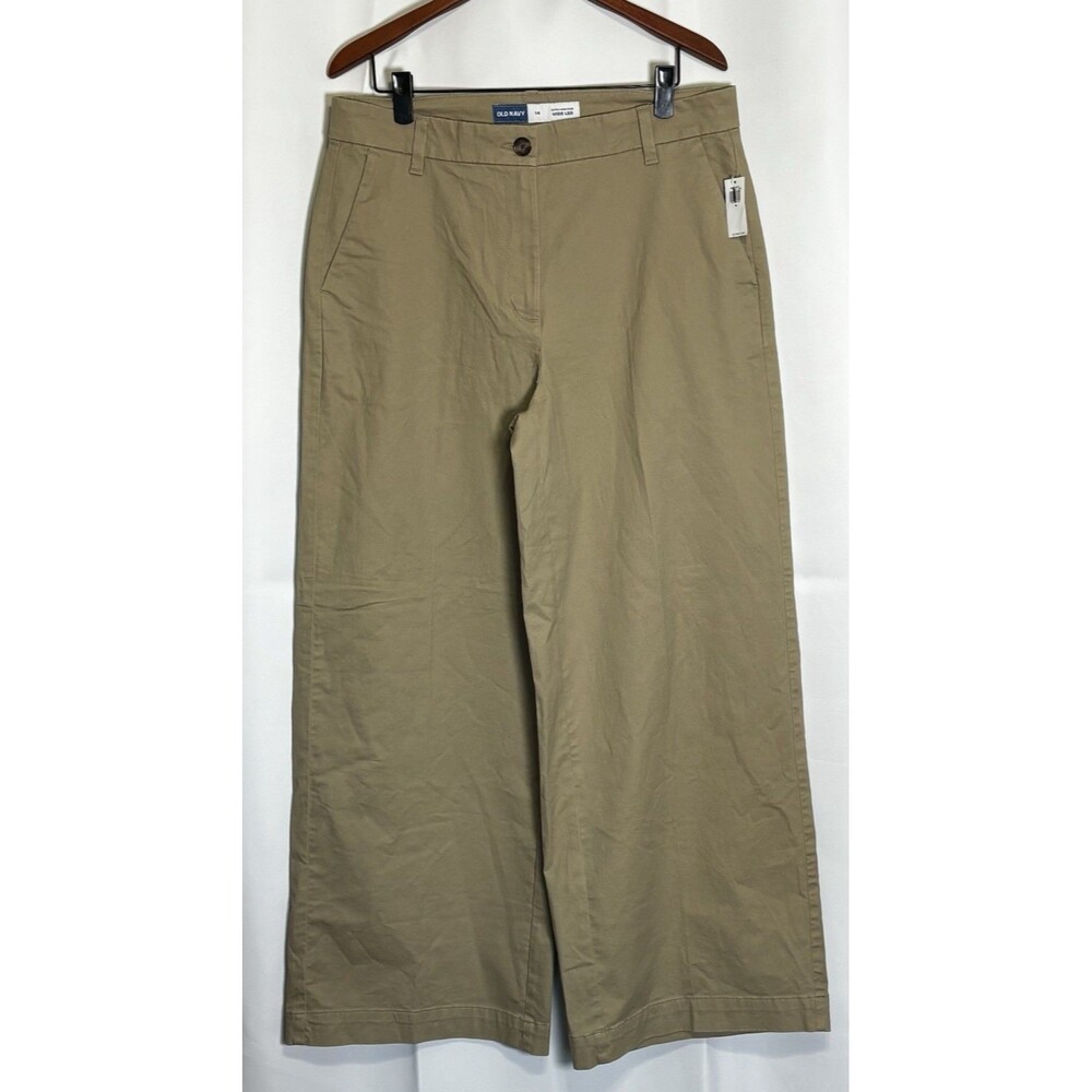 Old Navy Extra High-Rise Wide-Leg Pants Womens 14 beige Cotton Stretch